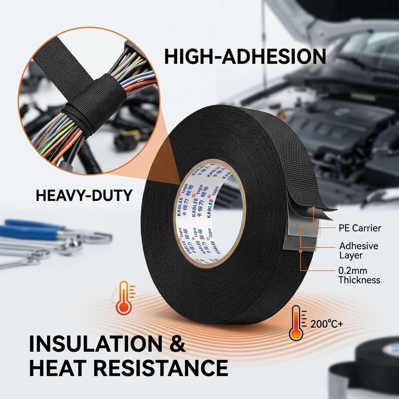 Automotive Adhesive Tape 0.2mm Heavy Duty Wire Harness Protection with Noise Reduction Self-Extinguishing